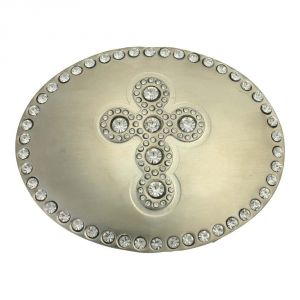 Montana Silversmiths Oval Rhinestone Cross Nickel Attitude Belt Buckle (A187S)